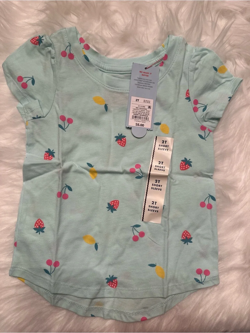 Cat & Jack Mint Green Short Sleeve Tee with Strawberry Cherry and Lemon Print